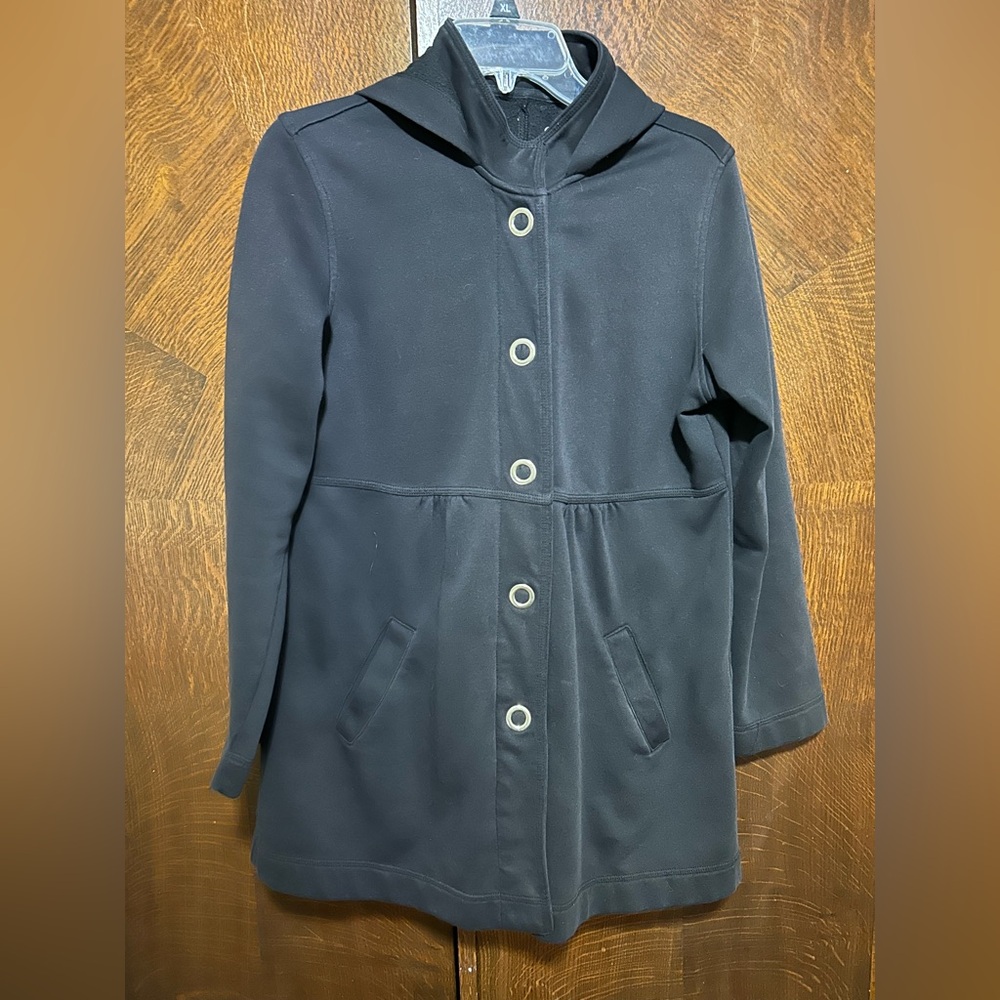 Style & Co Black Hooded Button-Front Long Coat cotton blend size Medium
